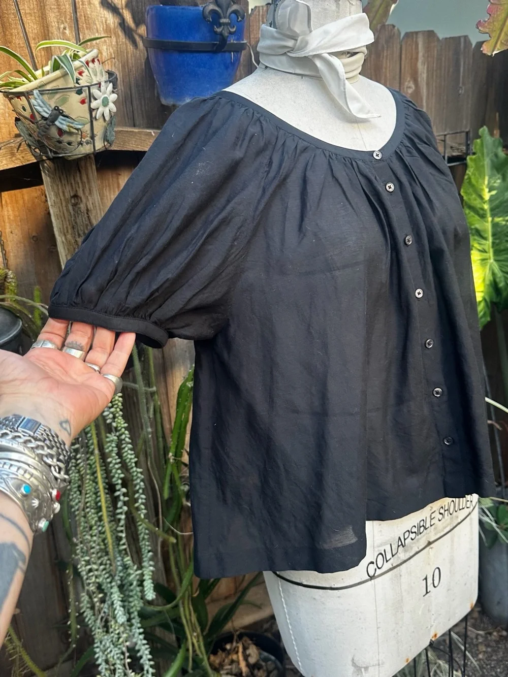 Madewell Black Button-Front Peasant Blouse sm M